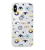 PrintiFy Apple  iPhone X ile Uyumlu 1mm Slim Fit Nazar Boncuğu 2 Baskılı Şeffaf  Kılıf