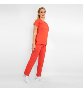 Ünisex Mercan Esnek Likralı Doktor Hemşire Aşçı  Scrubs Üniforma Takım