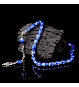 Gece Mavisi Mine İşlemeli Metal 6 Yarma Model Tesbih (Gri)