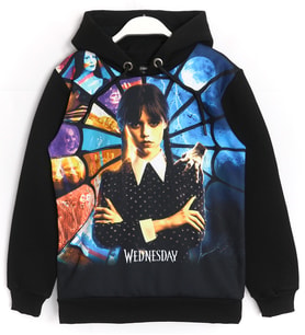 3d Baskılı Kız Çocuk Wednesday Addams 3 İp Şardonlu Kışlık Sweatshirt