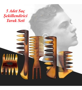 5 Parça Saç Şekillendirme Tarak Seti Tüm Saçlar Wax Tarakları Berber Tarakları Kırmızı-Sarı