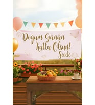 Kişiye Özel Minimal Temalı İsimli Doğum Günü Pankartı, Yetişkin Doğum Günü Afişi, İyi ki Doğdun Banner 50x150cm (Kamuflaj)