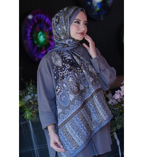 Karma Motif Desen Füme Soft Pamuk Şal (Standart)