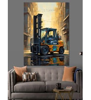 Şehirde Çalışan Endüstriyel Forklift Aracı Dekoratif Kanvas - Mdf Ahşap Tablo