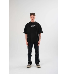 Erkek Kısa Kol Yazlık Tişört Bisiklet Yaka Baskılı Oversize T-Shirt - Siyah