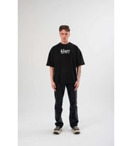 Erkek Kısa Kol Yazlık Tişört Bisiklet Yaka Baskılı Oversize T-Shirt - Siyah