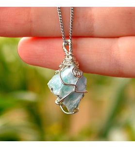 Ham Larimar Taşı Kolye - Tel Sargılı