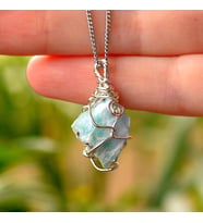 Ham Larimar Taşı Kolye - Tel Sargılı