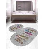 Dijital Baskılı Kaymaz Taban Yıkanabilir Oval 2'li Klozet Takımı Banyo Paspası NOKZ-SD-289 (Gri)