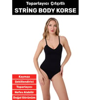 Özel Üretim İz İç Göstermez Kaymaz Sıkılaştırıcı Toparlayıcı Çıtçıtlı String Body Korse (Siyah)