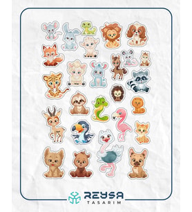Sevimli Hayvanlar Alemi Sticker Set 1 27 Parça Telefon, Tablet, Defter, Laptop Sticker