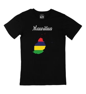Mauritius Haritalı ve Bayraklı Siyah Tişört