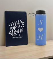 BK Gift Sevgiliye Özel İsimli Lacivert Defter ve Mavi Cam Matara Hediye Seti-9, Sevgiliye Hediye, Sevgililer Günü, Yeni İş Hediyesi
