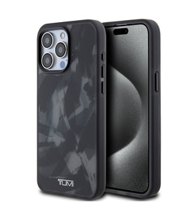 TUMI iPhone 15 Pro Max Kılıf TUMI Orjinal Lisanslı M-safe Şarj Özellikli Buzlanmış Saydam Fırça Kamuflajı Desenli Kapak (Siyah)