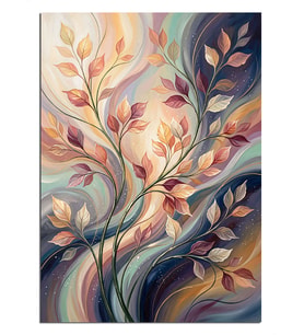 Pastel Yapraklı Soyut Dallanma Dekoratif Kanvas - Mdf Ahşap Tablo