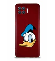 Oppo Reno 4 Lite Soft Premier Kapak Donald Duck-B Tasarımlı Silikon Kılıf - Mürdüm (Şeffaf)