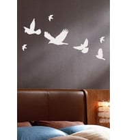 Ahşap Dekoratif Kuş 7 Adet Set Duvar Dekoru (Beyaz)