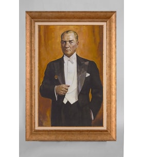 Altın Varaklı Paspartulu Çerçeveli Atatürk Tablo nt747