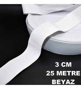 Lastik Sert Yumuşak Çamaşır Don Etek Bel Paça Bebe Lastiği Yassı Yumuşak 3 Cm Beyaz 25 Mt