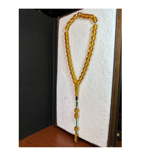 SEVGİLİYE ÖZEL HEDİYE SIKMA ÇUBUK KEHRİBAR TESBİH 6MM X 10MM SARI RENKLİ KAPSÜL KESİM H-1270.