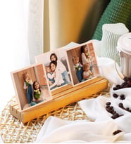 Kişiye Özel 3 Fotoğraflı Ahşap Fotoğraf Standı