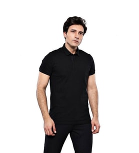 Polo Yaka Düz Siyah T-shirt  Wessi
