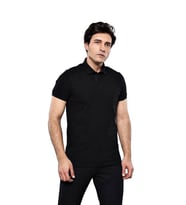 Polo Yaka Düz Siyah T-shirt  Wessi