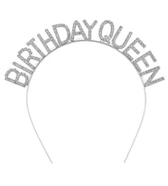 Gümüş Renk Kristal Taşlı Parlak Birthday Queen Yazılı Kraliçe Taç 16x17 cm (Çok Renkli)