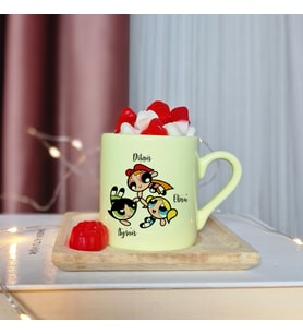 Power Puff Girls Tasarımlı Kişiye Özel Sarı Türk Kahvesi Fincanı