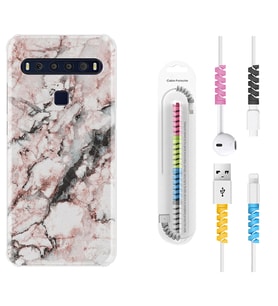 TCL 10L 10 Plus 10SE 20E 20SE 30SE L7 Kılıf Kablo Koruma Spiral Silikon Colorfull Marble 2 1389