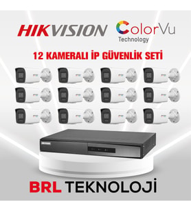 Hikvision 12 Kameralı 4 Mp ColorVu İp Güvenlik Kamera Seti DS-2CD1047G2H-LIUF (Dahili Mikrofonlu)