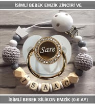 Sahi Aksesuar İsimli Bebek Emzik Zinciri ve Bebek Silikon Emzik