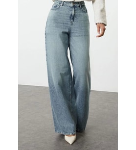Stil Kadın Moda Denim Kot Pantolon Uzun Geniş Paça Mavi Yüksek Bel Ekstra Palazzo Jeans