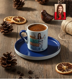 Kişiye Özel Karikatürlü Hemşire Best Nurse Ever Türk Kahvesi Fincanı Tıp Bayramı Hediyesi