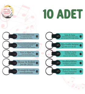 Gök Mavi & Turkuaz, 10’lu Set, Kişisel Tarihli Deri Anahtarlık, Düğün Misafirlerine Özel Sürpriz