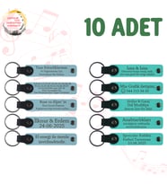 Gök Mavi & Turkuaz, 10’lu Set, Kişisel Tarihli Deri Anahtarlık, Düğün Misafirlerine Özel Sürpriz