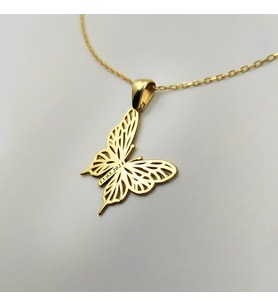 Kişiye Özel 925 Ayar Gümüş Kelebek Model Tarih Kolye (Gold)