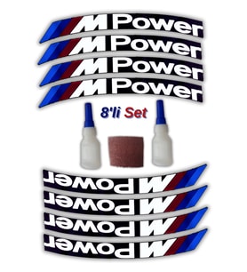 M Power Otomobil Motosiklet 3D Araç Lastik Jant Yazısı Arma Sticker Şerit  Beyaz _ 8'Li Set