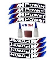 M Power Otomobil Motosiklet 3D Araç Lastik Jant Yazısı Arma Sticker Şerit  Beyaz _ 8'Li Set