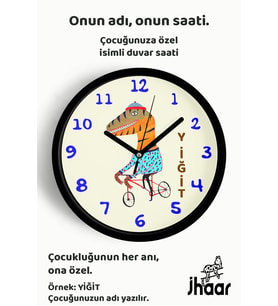 İsme Özel Bisiklet Süren Dinozor Çocuk Odası Duvar Saati Orta Boy 30 cm Siyah Camlı Sessiz