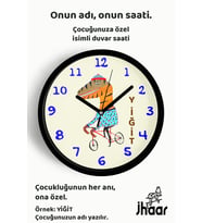 İsme Özel Bisiklet Süren Dinozor Çocuk Odası Duvar Saati Orta Boy 30 cm Siyah Camlı Sessiz