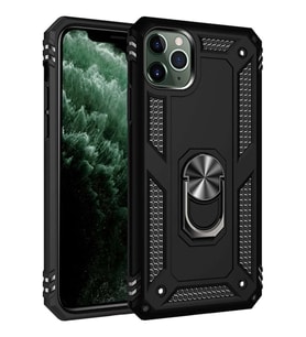 iPhone 11 Pro Max Kılıf Sofya Yüzüklü Silikon Kapak - Siyah
