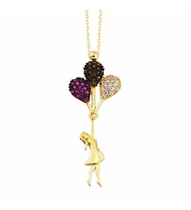 Baloncu Kız Altın Kolye 14K Gold Zirconia