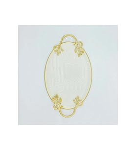 KREM METAL DÖVMELİ OVAL SUNUM TEPSİSİ