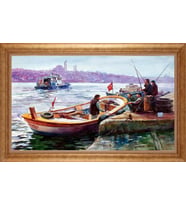 Çerçeveli Paspartulu Manzara Tablo bm1218 (Gold)