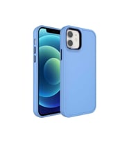Apple iPhone 12 Uyumlu Kılıf Metal Çerçeve ve Buton Tasarımlı Sert Zore Botox Kapak (Mavi)