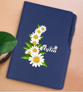 BK Gift Kişiye Özel Papatya Temalı Lacivert Termo Deri Not Defteri 15x21cm-8