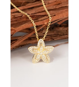 925 Ayar gümüş altın yaldızlı baget kesim zirkon taşlı sihirli döner çarklı lotus çiçeği kolye   SGTL13094GOLD