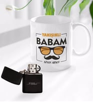 BK Gift Kişiye Özel Yakışıklı Babam Tasarımlı Kupa Bardak ve Benzinli Çakmak Seti - Model 2