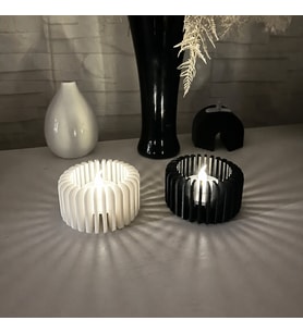 3D Baskı Modern Çizgili Mumluk - Tealight Mumluk (1 Adet)-Beyaz